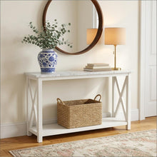Load image into Gallery viewer, Luisa 39" Rectangular Italian Carrara White Marble Console Table with White Color Solid Wood Legs