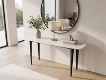 Load image into Gallery viewer, Milano 53" Rectangular Italian Carrara White Marble Console Table with Metal Legs