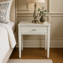 Load image into Gallery viewer, Adele 18" Square Italian Carrara White Marble Side Table with White Leg