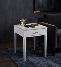 Load image into Gallery viewer, Adele 18" Square Italian Carrara White Marble Side Table with White Leg