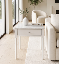 Load image into Gallery viewer, Adele 18" Square Italian Carrara White Marble Side Table with White Leg