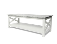 Load image into Gallery viewer, Alessandro 43.5" Rectangular Italian Carrara White Marble Coffee Table with White Color Solid Wood Legs
