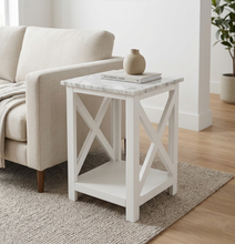 Load image into Gallery viewer, Elena 15.8" Square Italian Carrara White Marble End table with White Color Solid Wood Legs