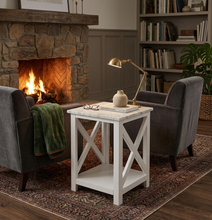 Load image into Gallery viewer, Elena 15.8" Square Italian Carrara White Marble End table with White Color Solid Wood Legs