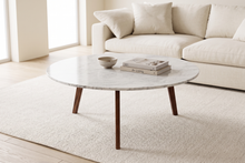 Load image into Gallery viewer, Andrea 31.5" Round Italian Carrara White Marble Coffee Table with Walnut Legs