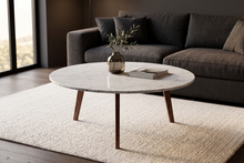 Load image into Gallery viewer, Andrea 31.5" Round Italian Carrara White Marble Coffee Table with Walnut Legs