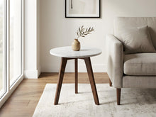 Load image into Gallery viewer, Oddone 15" Round Italian Carrara White Marble Table with Walnut Legs