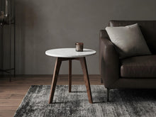 Load image into Gallery viewer, Oddone 15" Round Italian Carrara White Marble Table with Walnut Legs