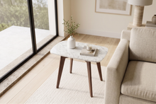 Load image into Gallery viewer, Marco 12" x 21" Rectangular Italian Carrara White Marble Table with Walnut Legs