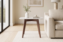 Load image into Gallery viewer, Marco 12" x 21" Rectangular Italian Carrara White Marble Table with Walnut Legs
