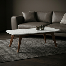 Load image into Gallery viewer, Rachel 18" x 43.5" Rectangular Italian Carrara White Marble Table with Walnut Legs