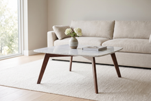 Load image into Gallery viewer, Riccardo 31.5" Square Italian Carrara White Marble Table with Walnut Legs