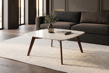 Load image into Gallery viewer, Riccardo 31.5" Square Italian Carrara White Marble Table with Walnut Legs