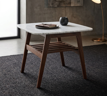 Load image into Gallery viewer, Lorenzo 24" Square Italian Carrara White Marble Side Table with Walnut Shelf