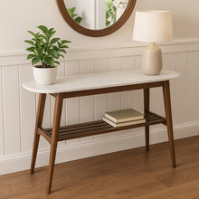 Load image into Gallery viewer, Beppe 43" Rectangular Italian Carrara White Marble Console Table with Walnut Shelf