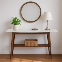 Load image into Gallery viewer, Beppe 43" Rectangular Italian Carrara White Marble Console Table with Walnut Shelf