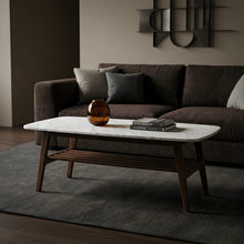 Load image into Gallery viewer, Loris 43" Rectangular Italian Carrara White Marble Coffee Table with Walnut Shelf