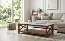 Load image into Gallery viewer, Alessandro 43.5" Rectangular Italian Carrara White Marble Coffee Table with Walnut Color Solid Wood Legs