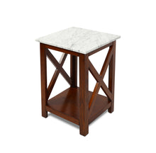 Load image into Gallery viewer, Elena 15.8" Square Italian Carrara White Marble End table with Walnut Color Solid Wood Legs