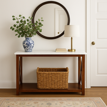 Load image into Gallery viewer, Luisa 39" Rectangular Italian Carrara White Marble Console Table with Walnut Color Solid Wood Legs