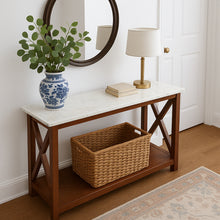 Load image into Gallery viewer, Luisa 39" Rectangular Italian Carrara White Marble Console Table with Walnut Color Solid Wood Legs