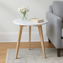 Load image into Gallery viewer, Oddone 15" Round Italian Carrara White Marble Table with Oak Legs