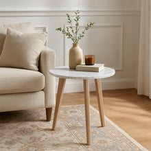 Load image into Gallery viewer, Oddone 15" Round Italian Carrara White Marble Table with Oak Legs