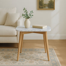 Load image into Gallery viewer, Marco 12" x 21" Rectangular Italian Carrara White Marble Table with Oak Legs