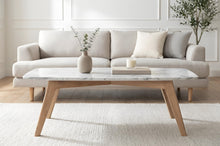 Load image into Gallery viewer, Rachel 18" x 43.5" Rectangular Italian Carrara White Marble Table with Oak Legs
