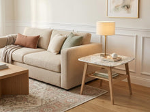 Load image into Gallery viewer, Lorenzo 24" Square Italian Carrara White Marble Side Table with Oak Shelf