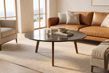 Load image into Gallery viewer, Andrea 31.5" Round Charcoal Bluestone Coffee Table with Walnut Legs