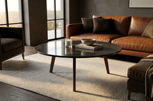 Load image into Gallery viewer, Andrea 31.5" Round Charcoal Bluestone Coffee Table with Walnut Legs