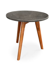 Load image into Gallery viewer, Oddone 15" Round Charcoal Bluestone Side Table with Walnut Legs