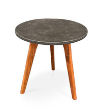 Load image into Gallery viewer, Oddone 15" Round Charcoal Bluestone Side Table with Walnut Legs