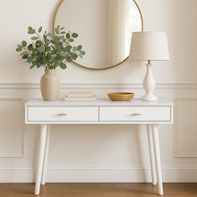 Load image into Gallery viewer, White console table with decorative items against a neutral wall