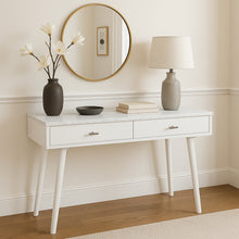 Load image into Gallery viewer, White console table with decorative items against a neutral wall