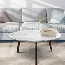 Load image into Gallery viewer, Andrea 31.5" Round Italian Carrara White Marble Coffee Table with Walnut Legs