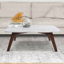 Load image into Gallery viewer, Rachel 18" x 43.5" Rectangular Italian Carrara White Marble Table with Walnut Legs