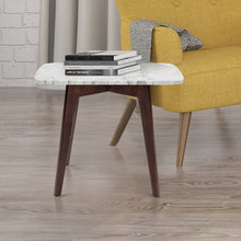 Load image into Gallery viewer, Marco 12" x 21" Rectangular Italian Carrara White Marble Table with Walnut Legs