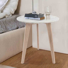 Load image into Gallery viewer, Oddone 15" Round Italian Carrara White Marble Table with Oak Legs