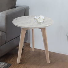 Load image into Gallery viewer, Oddone 15" Round Italian Carrara White Marble Table with Oak Legs