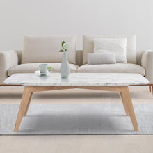 Load image into Gallery viewer, Rachel 18" x 43.5" Rectangular Italian Carrara White Marble Table with Oak Legs