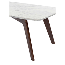 Load image into Gallery viewer, Rachel 18" x 43.5" Rectangular Italian Carrara White Marble Table with Walnut Legs