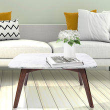 Load image into Gallery viewer, Riccardo 31.5" Square Italian Carrara White Marble Table with Walnut Legs