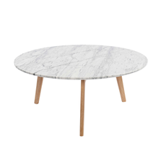Load image into Gallery viewer, Andrea 31.5" Round Italian Carrara White Marble Coffee Table with Oak Legs