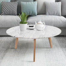 Load image into Gallery viewer, Andrea 31.5" Round Italian Carrara White Marble Coffee Table with Oak Legs