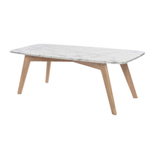 Load image into Gallery viewer, Rachel 18" x 43.5" Rectangular Italian Carrara White Marble Table with Oak Legs