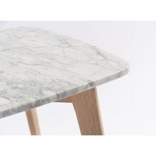 Load image into Gallery viewer, Rachel 18" x 43.5" Rectangular Italian Carrara White Marble Table with Oak Legs