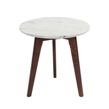 Load image into Gallery viewer, Oddone 15" Round Italian Carrara White Marble Table with Oak Legs