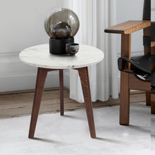 Load image into Gallery viewer, Oddone 15" Round Italian Carrara White Marble Table with Walnut Legs